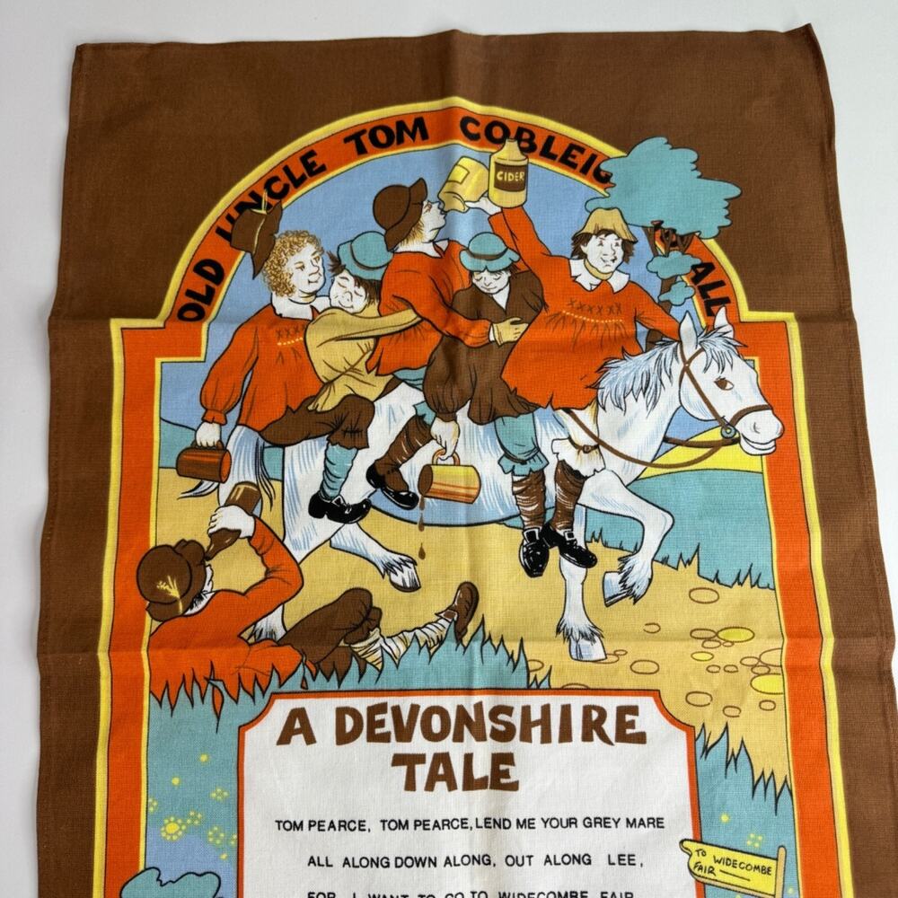 Vintage Kitchen Dish Towel Old Uncle Cobleigh Horse Clive Mayor Colorful